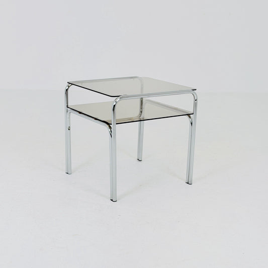 Mid-Century Chrome & Smoked Glass Side Table – Germany, 1980s