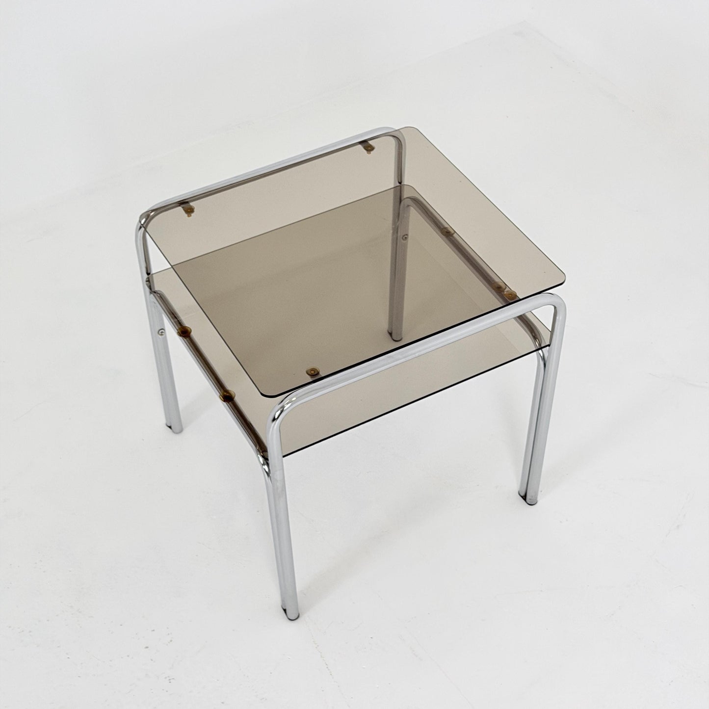 Mid-Century Chrome & Smoked Glass Side Table – Germany, 1980s