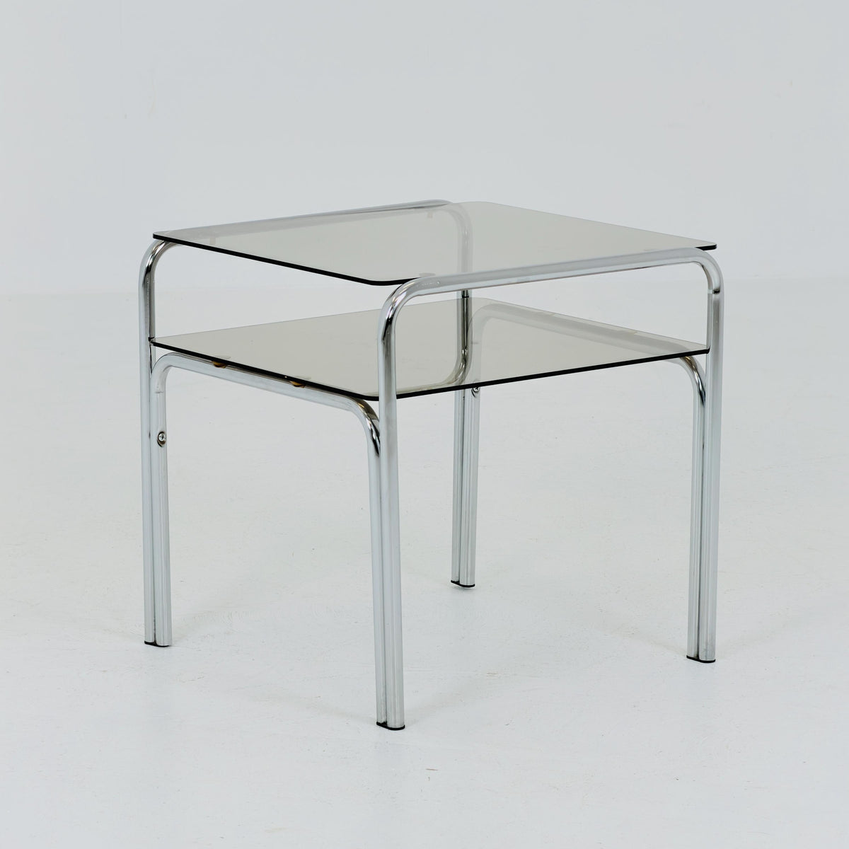 Mid-Century Chrome & Smoked Glass Side Table – Germany, 1980s