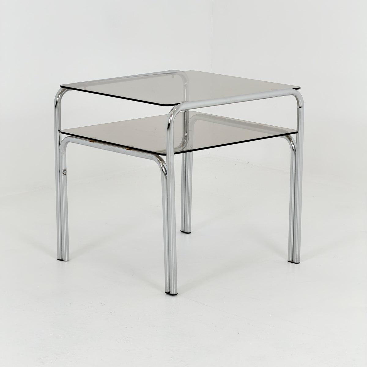 Mid-Century Chrome & Smoked Glass Side Table – Germany, 1980s
