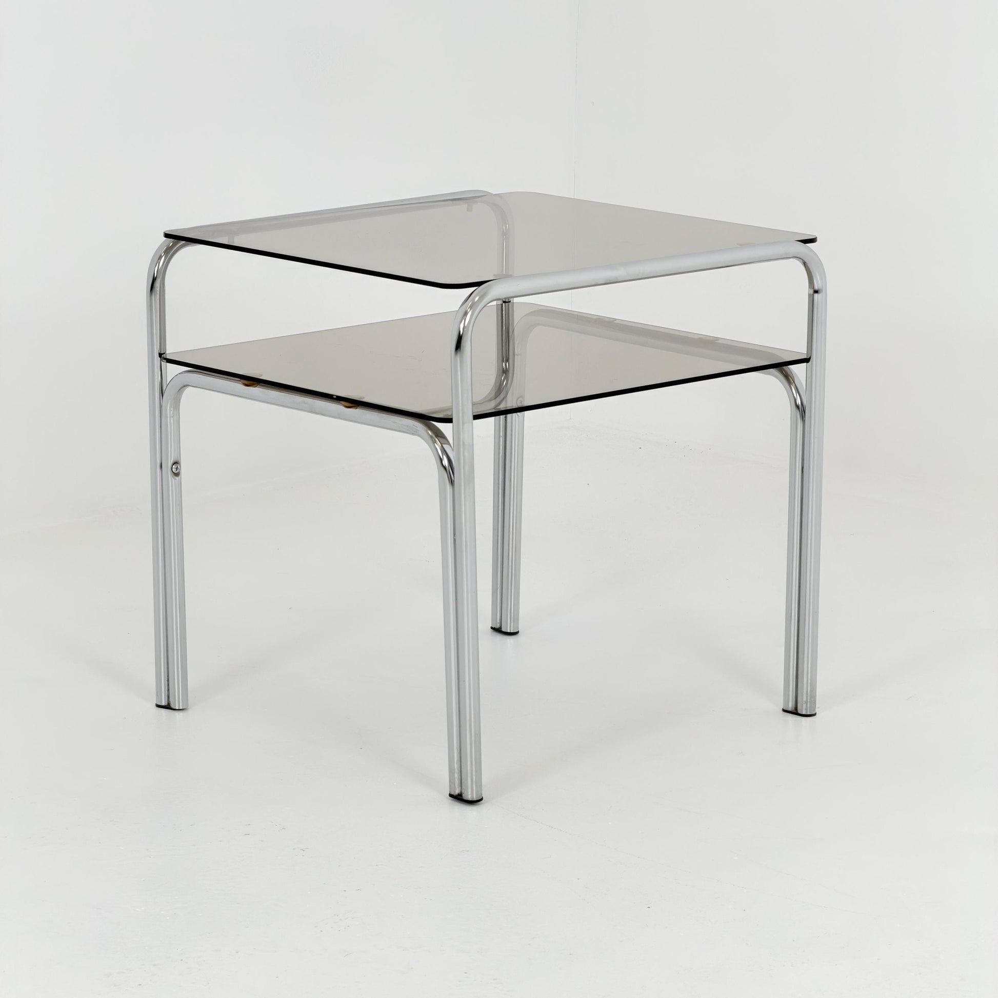 Mid-Century Chrome & Smoked Glass Side Table – Germany, 1980s
