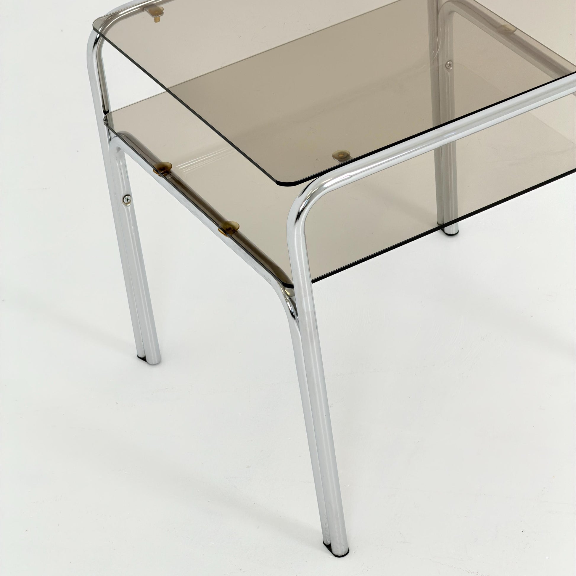 Mid-Century Chrome & Smoked Glass Side Table – Germany, 1980s