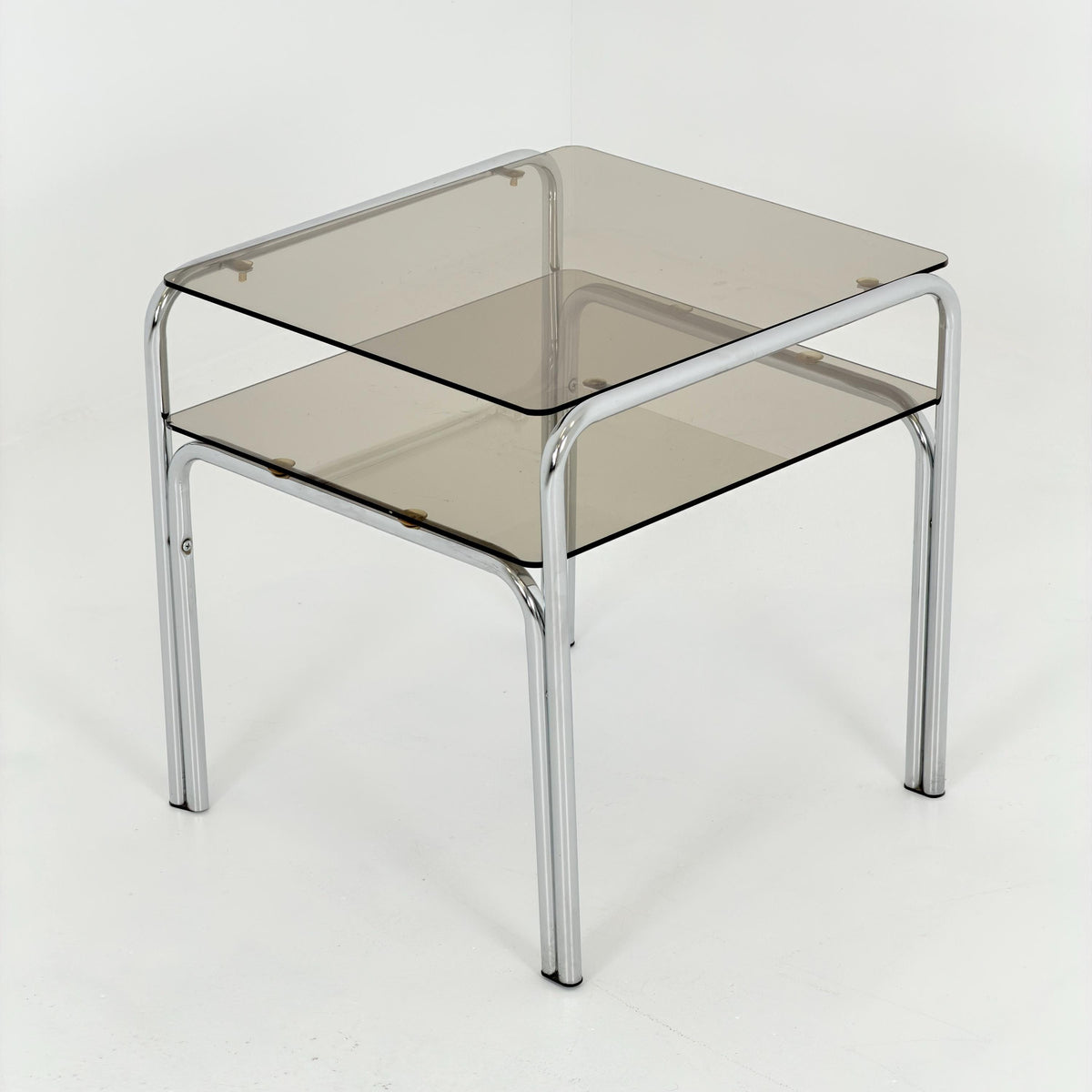 Mid-Century Chrome & Smoked Glass Side Table – Germany, 1980s