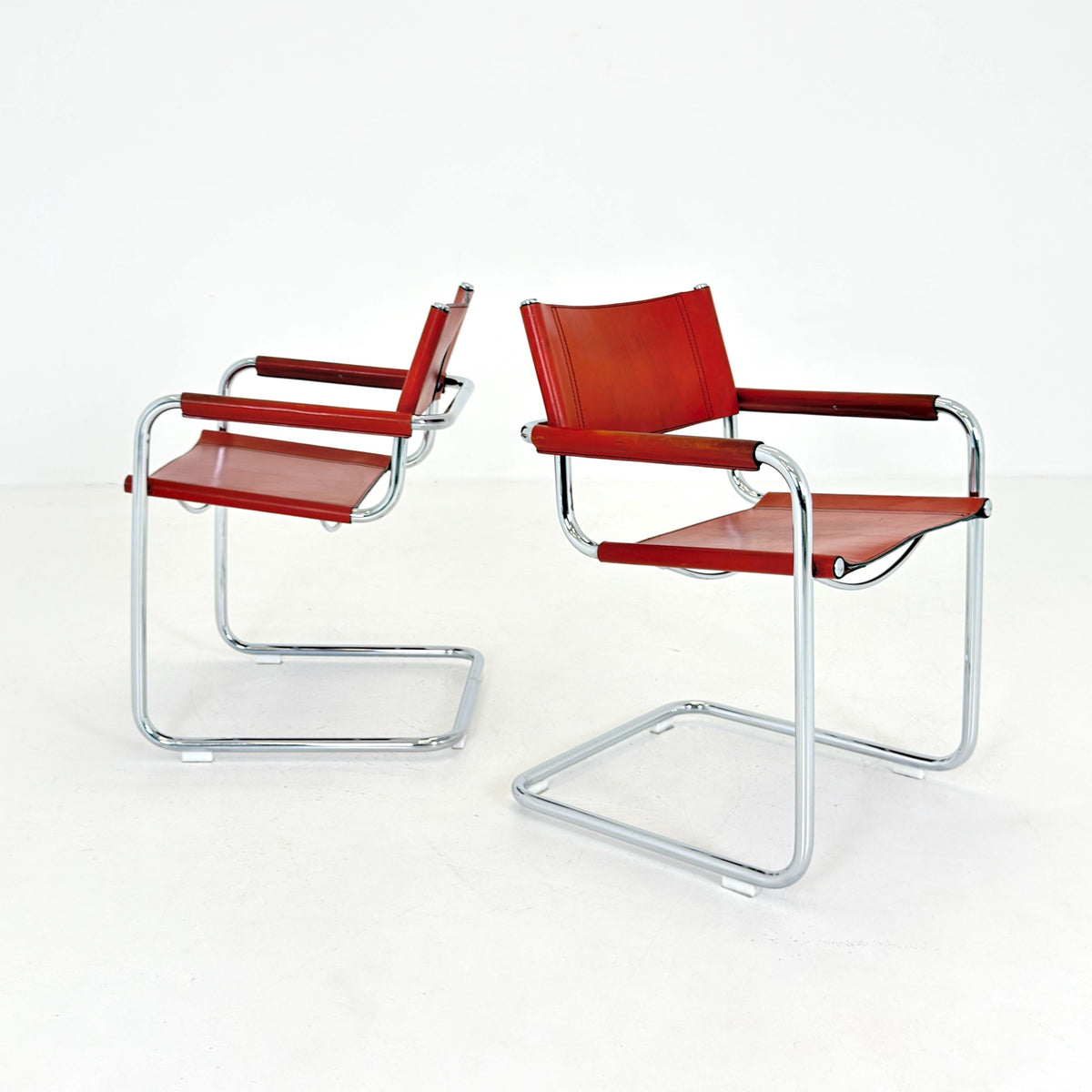1 of 8 Mid century Bauhaus Leather b34 armchairs by Mart Stam & Marcel Breuer for Fasem, Italy 1985