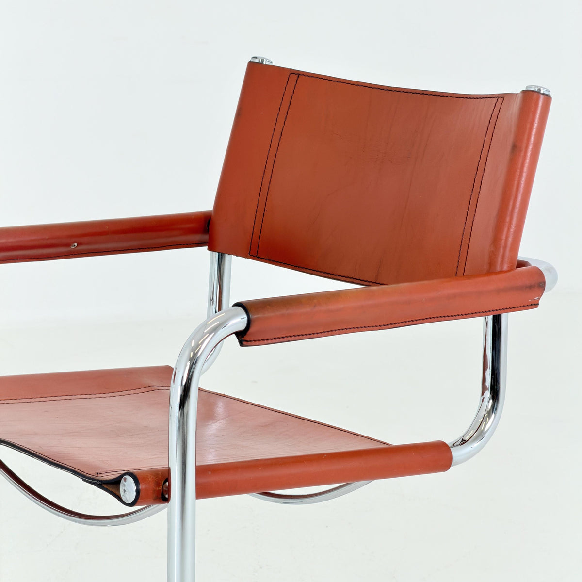 set of 2 Mid century Bauhaus Leather b34 armchairs by Mart Stam & Marcel Breuer for Fasem, Italy 1985