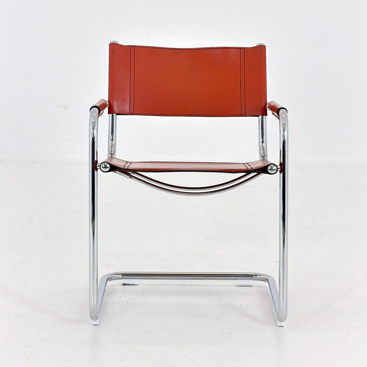 1 of 8 Mid century Bauhaus Leather b34 armchairs by Mart Stam & Marcel Breuer for Fasem, Italy 1985