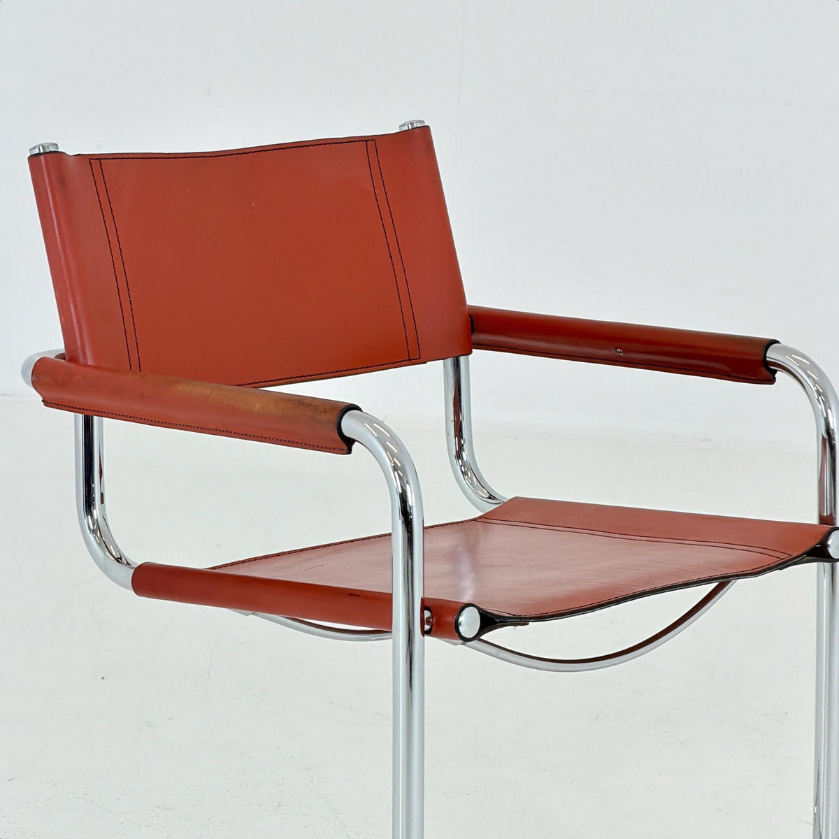 1 of 8 Mid century Bauhaus Leather b34 armchairs by Mart Stam & Marcel Breuer for Fasem, Italy 1985