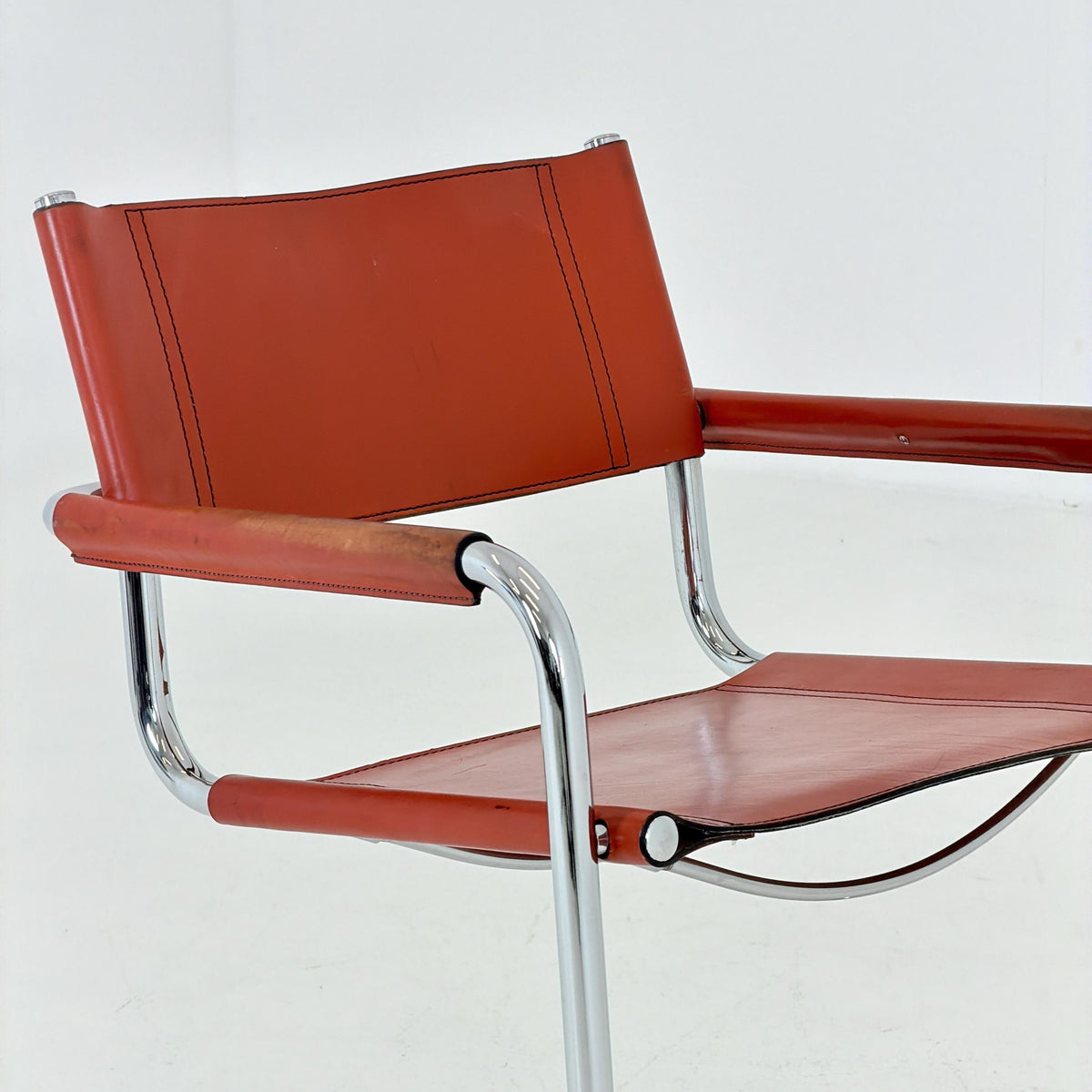 1 of 8 Mid century Bauhaus Leather b34 armchairs by Mart Stam & Marcel Breuer for Fasem, Italy 1985