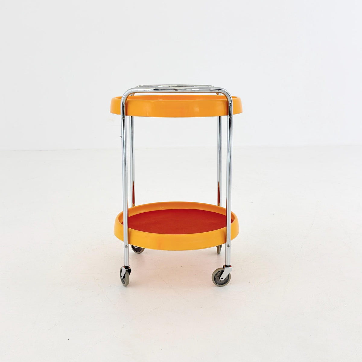Mid century Spaceage Plastic and Metal Chrome Round Italian Bar Cart, 1980s