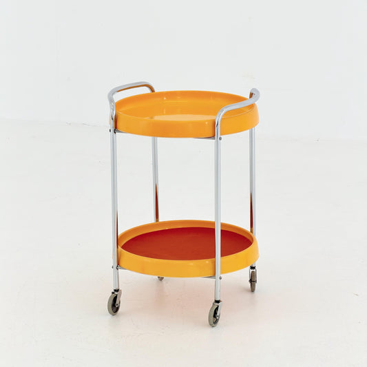 Mid century Spaceage Plastic and Metal Chrome Round Italian Bar Cart, 1980s