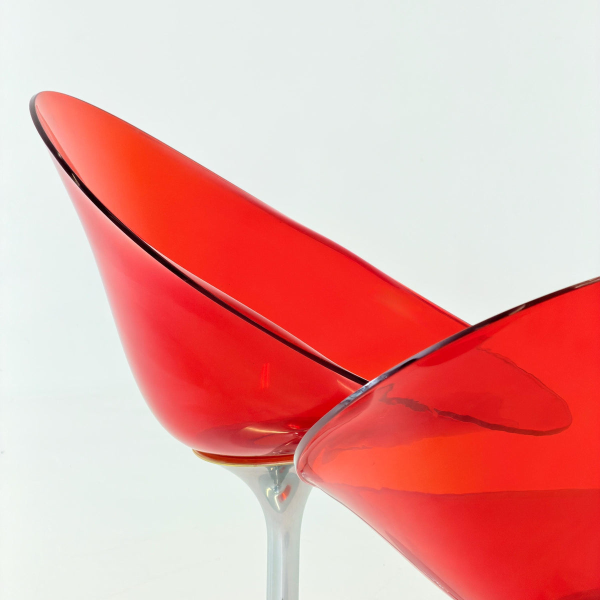 1 of 2 Mid Century Philippe Starck Eros Lounge Chair for Kartell, Red Plexiglass Swivel Armchair, 1990s Italy
