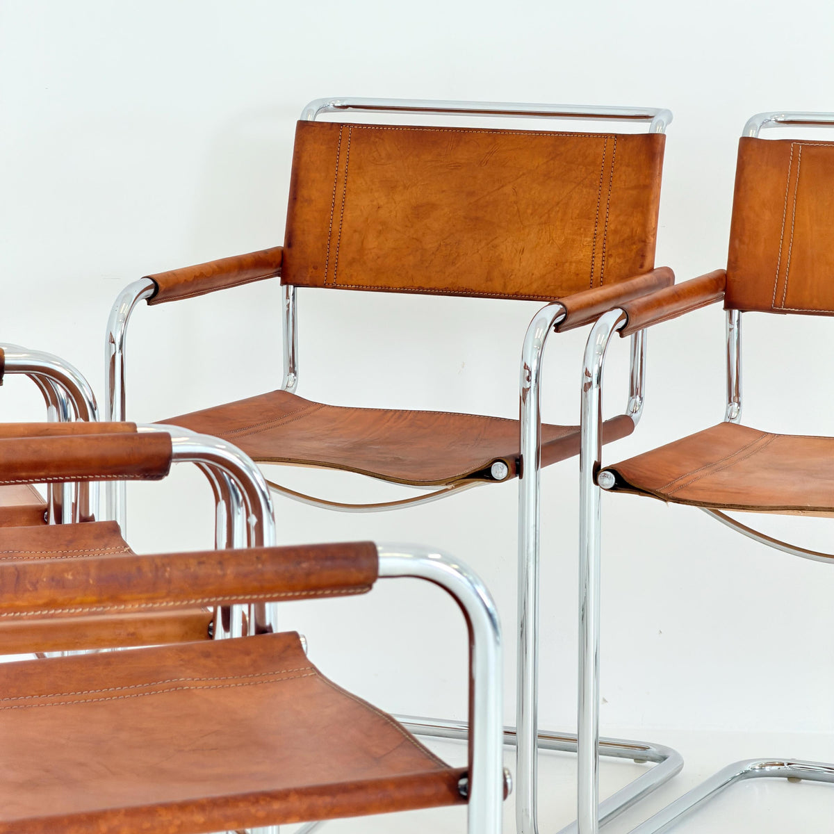 Set of 6 Mid Century Bauhaus S34 Cantilever Armchairs by Mart Stam for Italia Mobilia, Italy 1980s