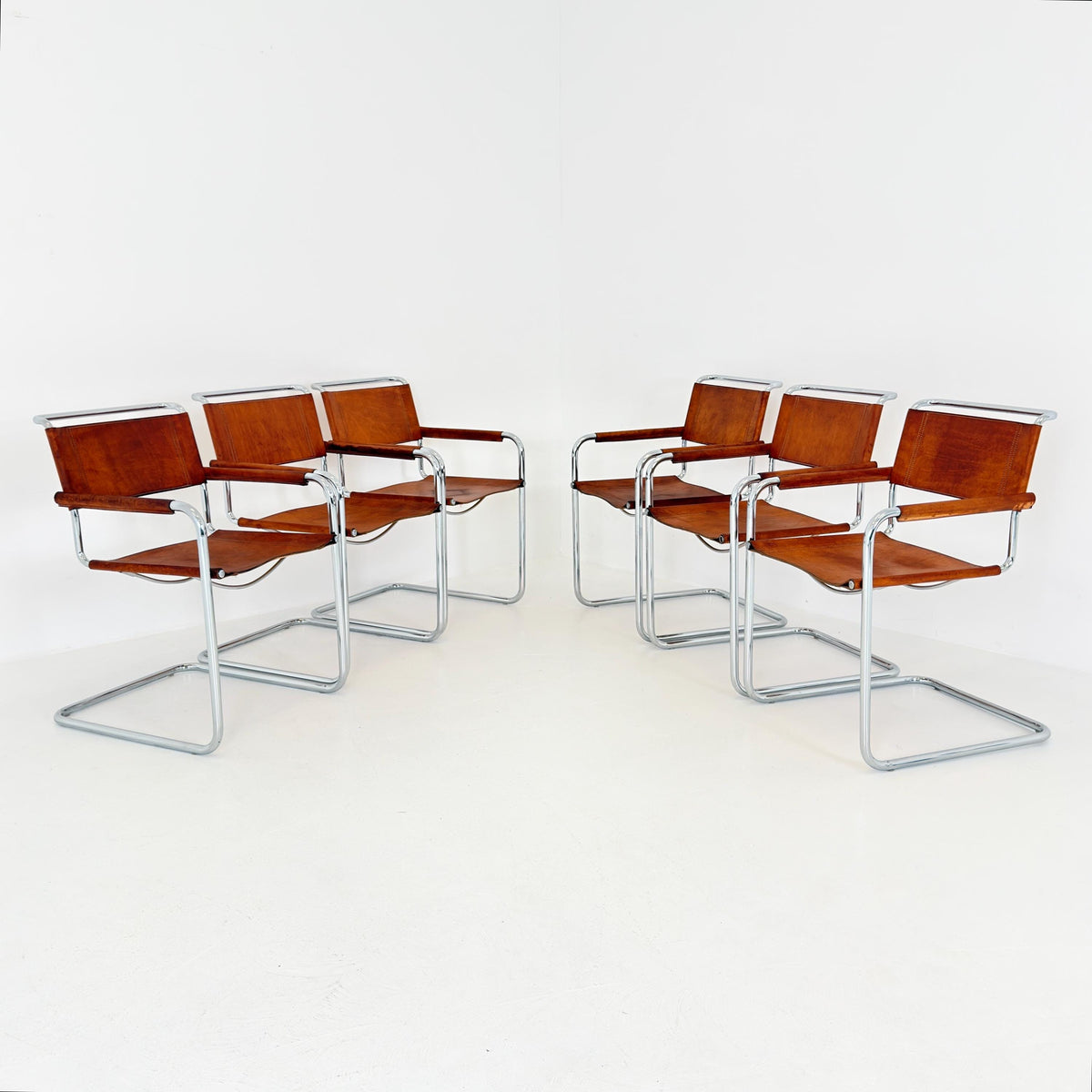 Set of 6 Mid Century Bauhaus S34 Cantilever Armchairs by Mart Stam for Italia Mobilia, Italy 1980s