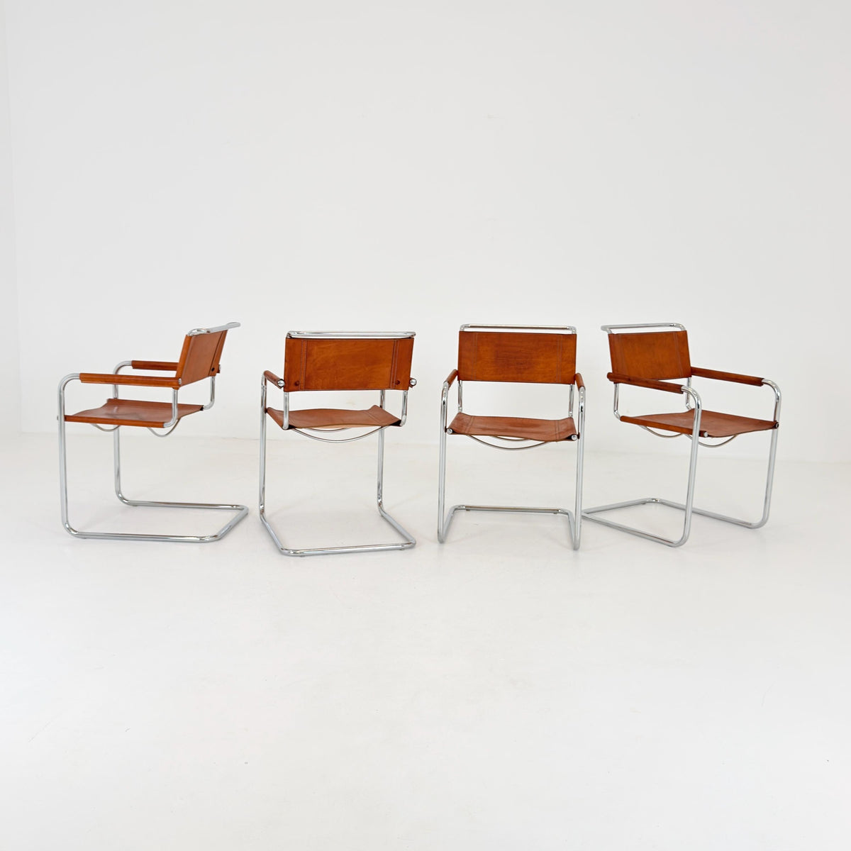 Set of 6 Mid Century Bauhaus S34 Cantilever Armchairs by Mart Stam for Italia Mobilia, Italy 1980s