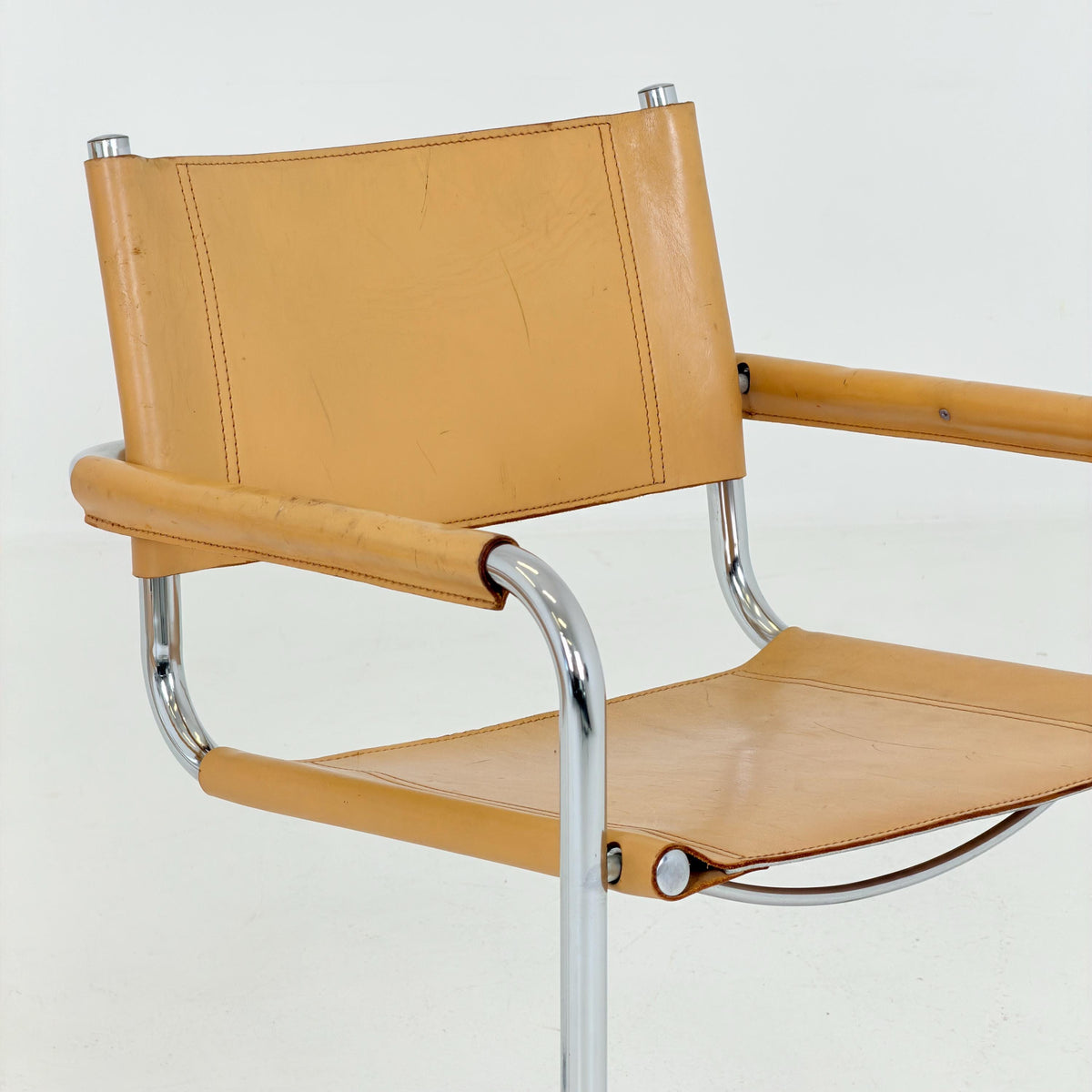 set of 2 Mid century Bauhaus Leather b34 armchairs by Mart Stam & Marcel Breuer for Fasem, Italy 1985
