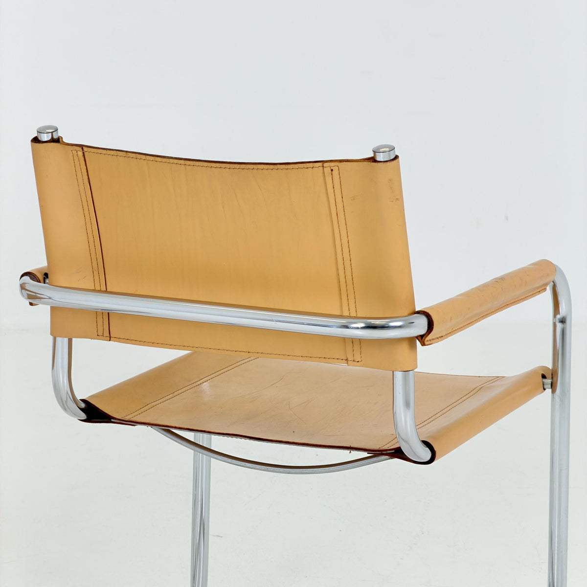 set of 2 Mid century Bauhaus Leather b34 armchairs by Mart Stam & Marcel Breuer for Fasem, Italy 1985