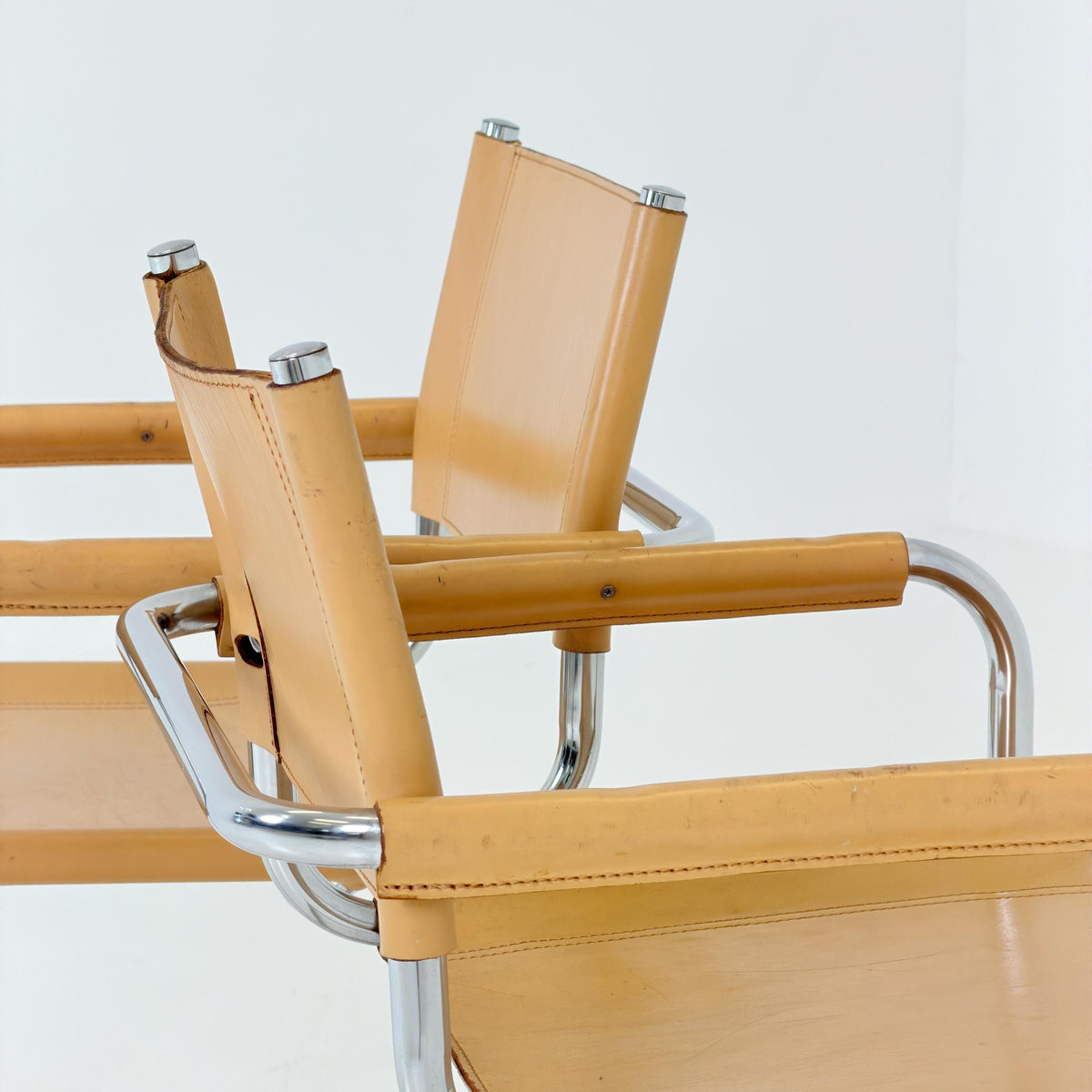 set of 2 Mid century Bauhaus Leather b34 armchairs by Mart Stam & Marcel Breuer for Fasem, Italy 1985
