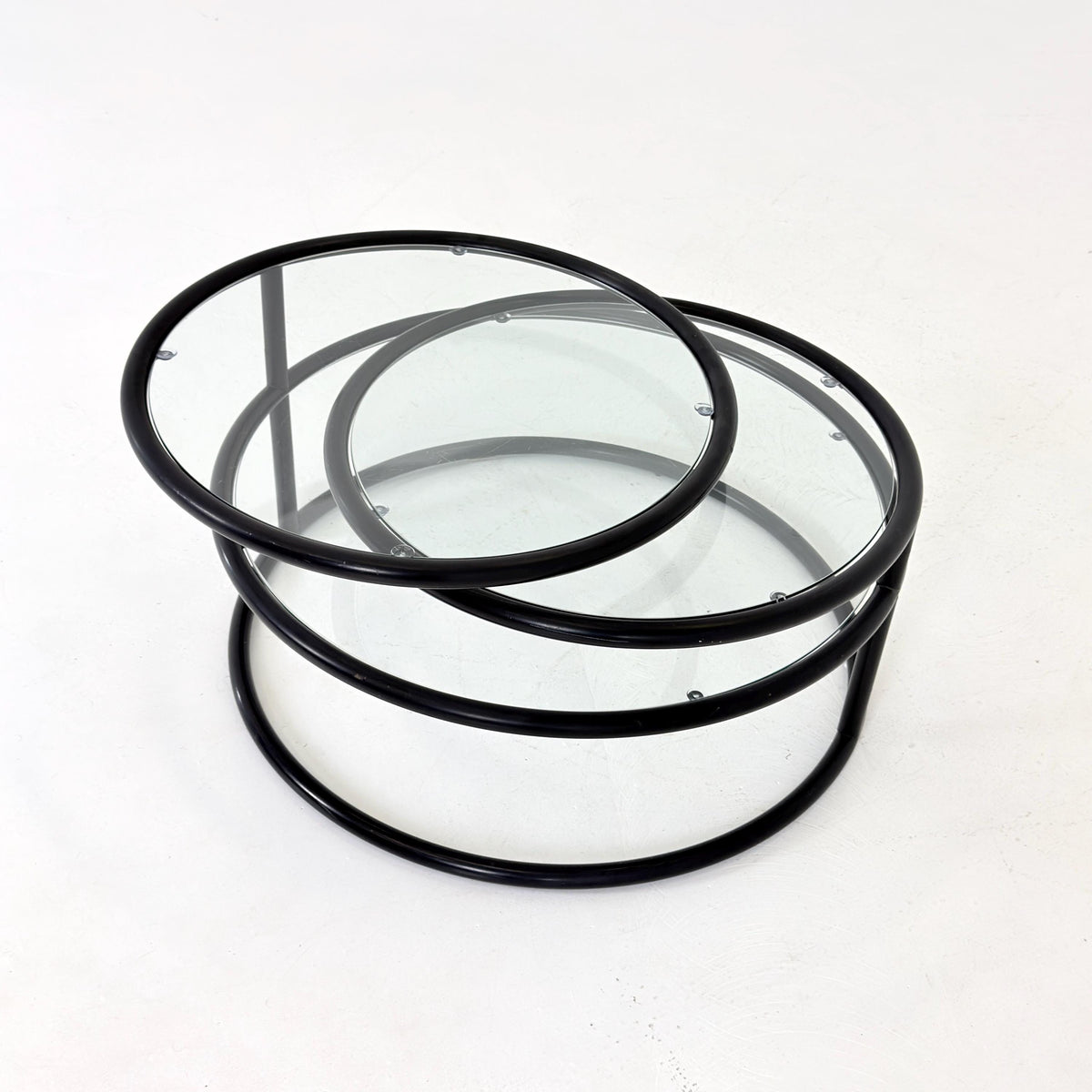 Mid-Century Black 3-Tier Swivel Coffee Table by Milo Baughman, Expandable Turntable Design