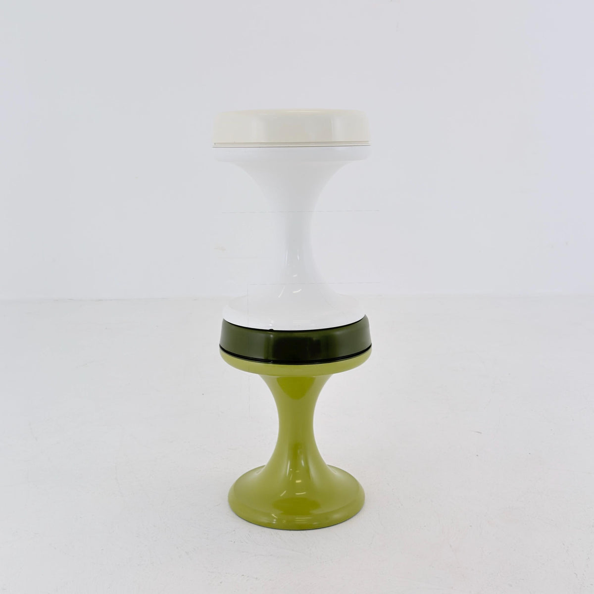 Mid Century Space Age Emsa Tulip Stools – Set of 2 – Olive Green & White – West Germany 1970s