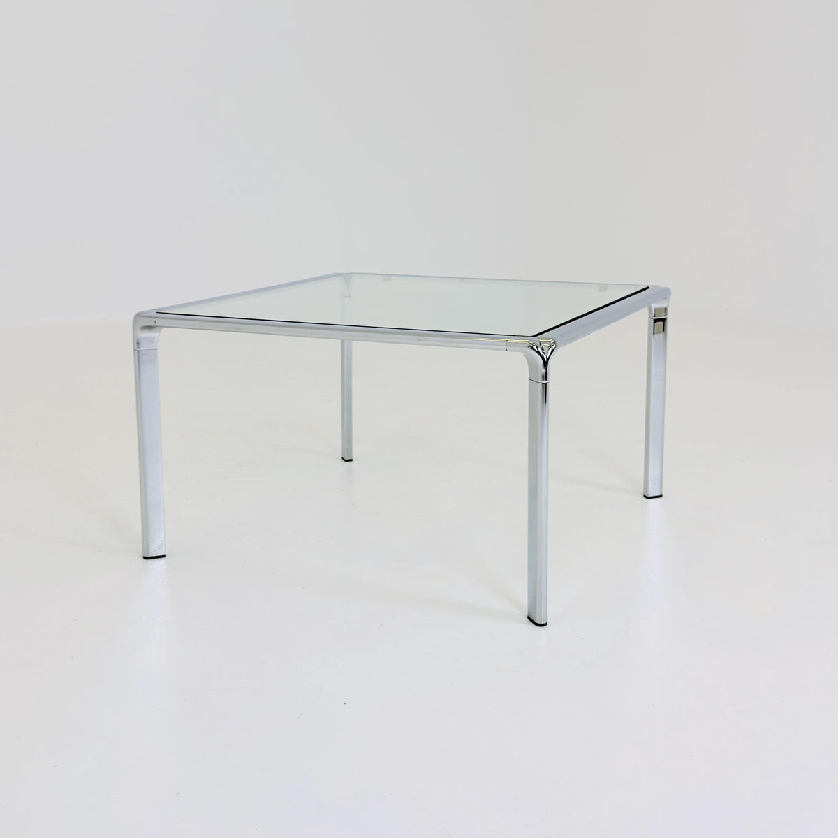 Mid Century Bauhaus Square Coffee Table, Chrome & Glass, Italian Design, 1980s