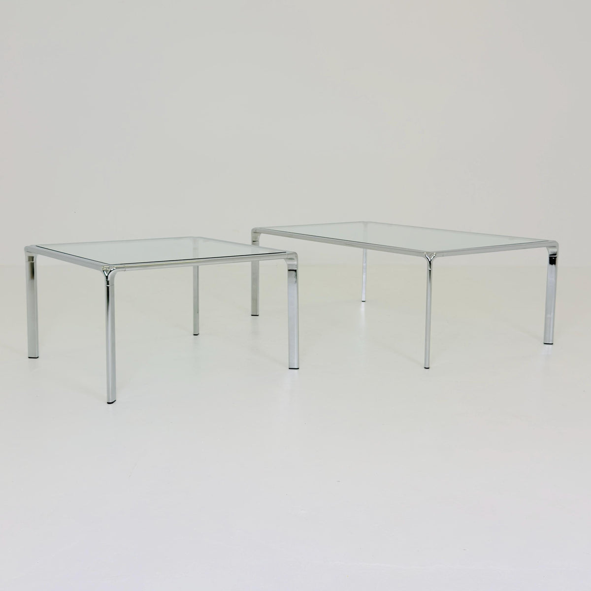 Mid Century Bauhaus Square Coffee Table, Chrome & Glass, Italian Design, 1980s