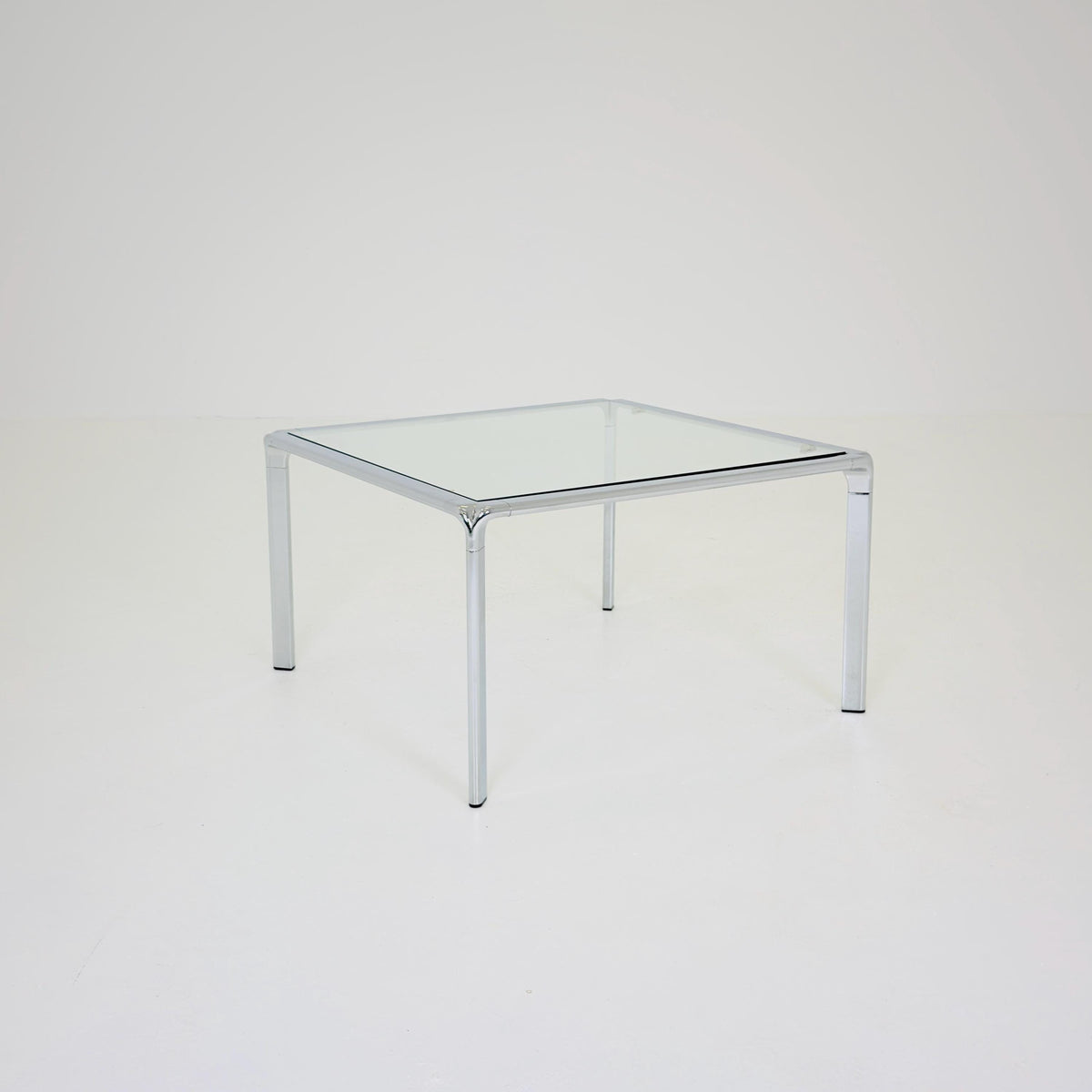Mid Century Bauhaus Square Coffee Table, Chrome & Glass, Italian Design, 1980s
