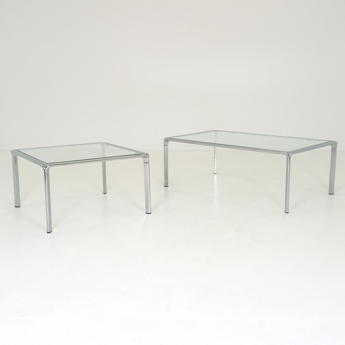 Mid Century Bauhaus Square Coffee Table, Chrome & Glass, Italian Design, 1980s