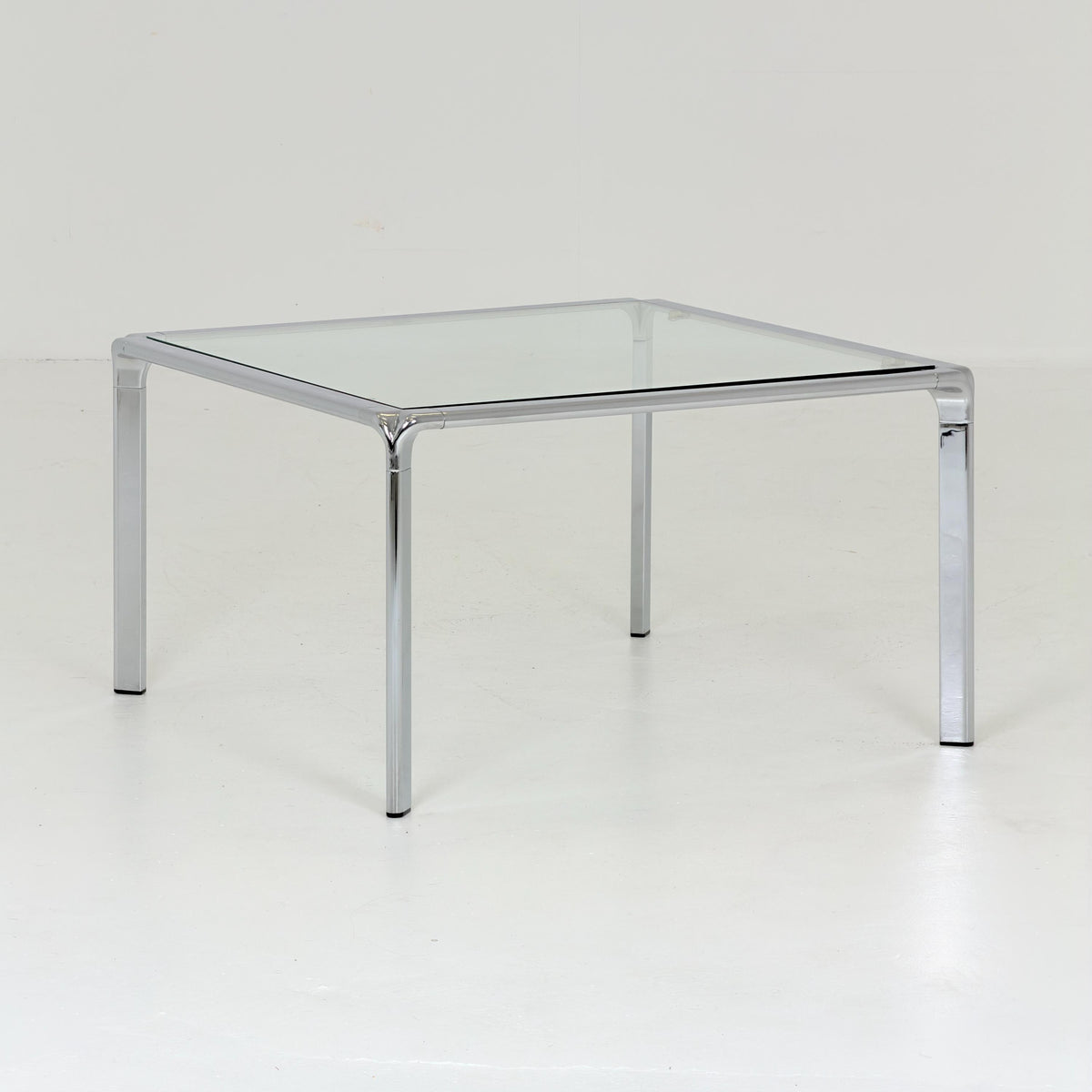 Mid Century Bauhaus Square Coffee Table, Chrome & Glass, Italian Design, 1980s