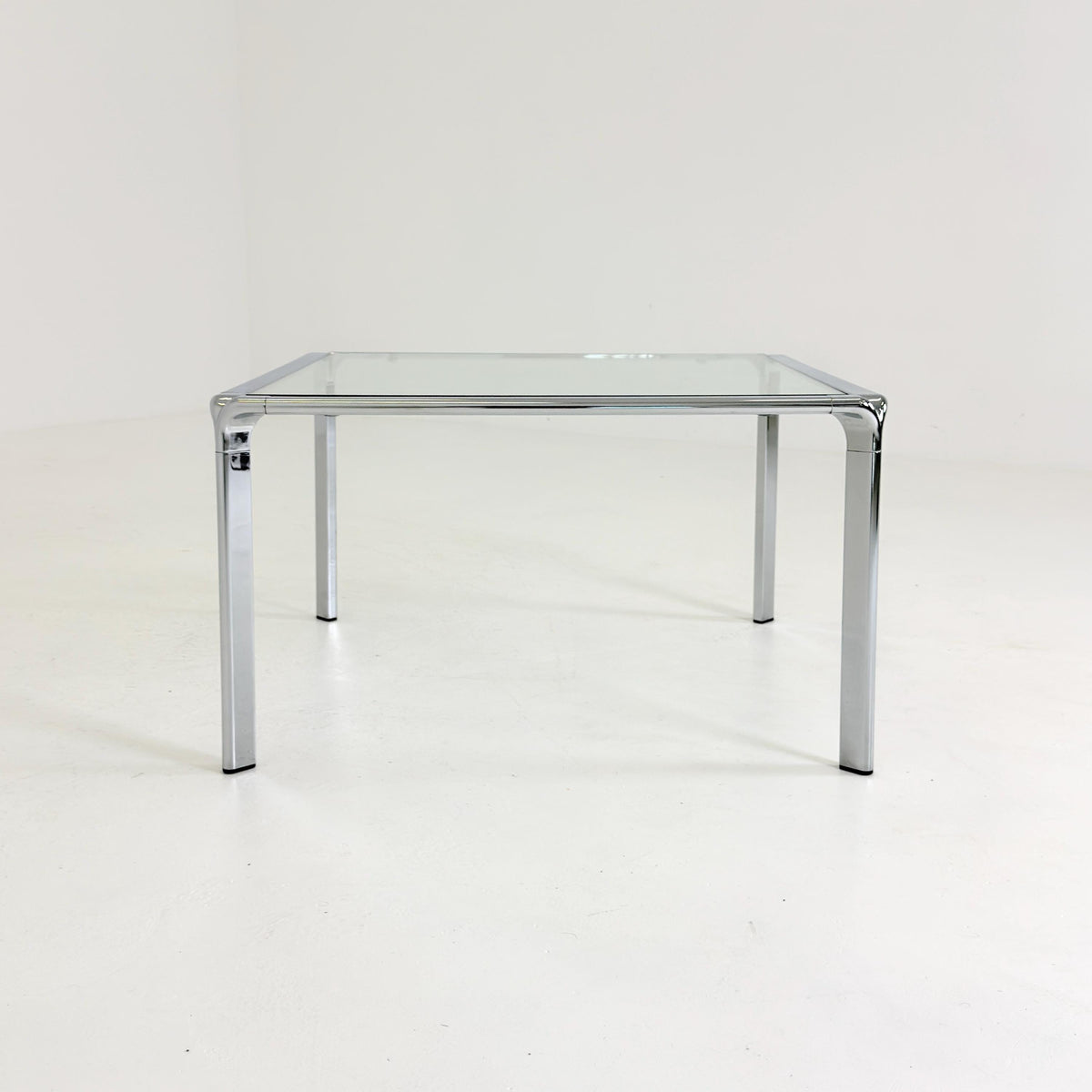 Mid Century Bauhaus Square Coffee Table, Chrome & Glass, Italian Design, 1980s