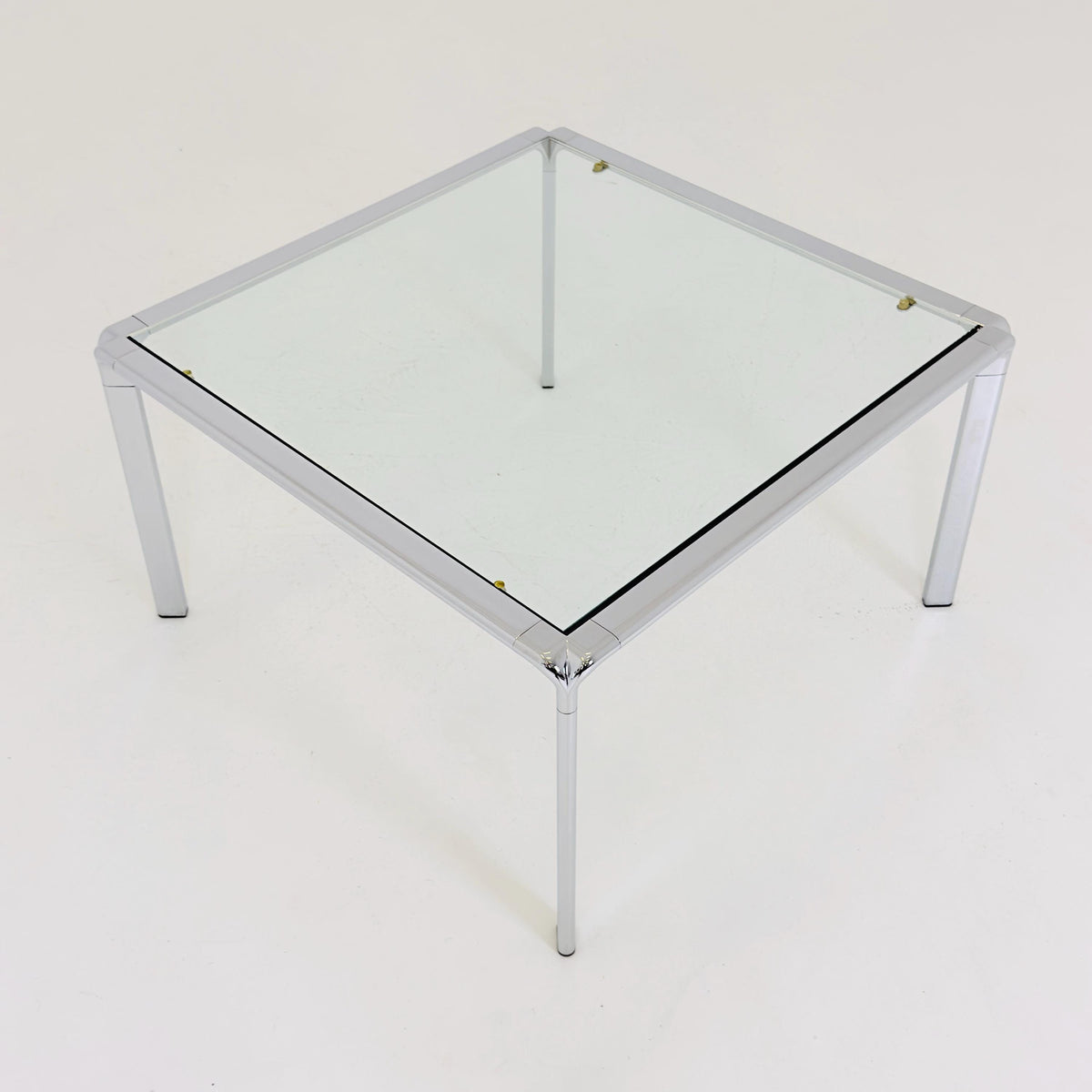 Mid Century Bauhaus Square Coffee Table, Chrome & Glass, Italian Design, 1980s