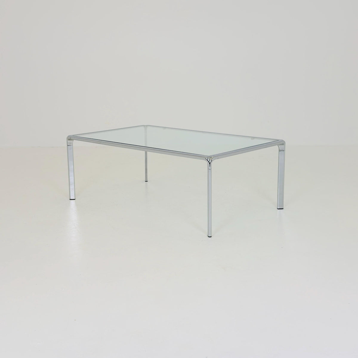 Mid Century Bauhaus rectangular Coffee Table, Chrome & Glass, Italian Design, 1980s