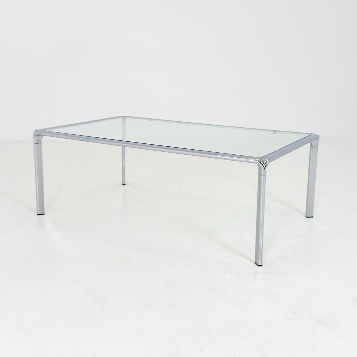 Mid Century Bauhaus rectangular Coffee Table, Chrome & Glass, Italian Design, 1980s