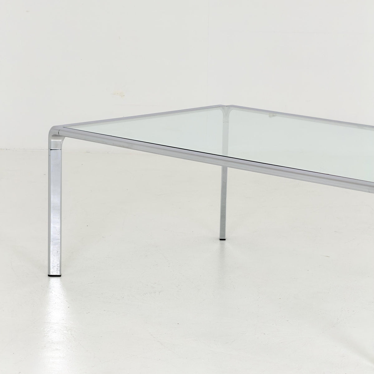 Set of 2 Mid Century Bauhaus Coffee Tables, Chrome & Thick Glass, Italian Design, 1980s,