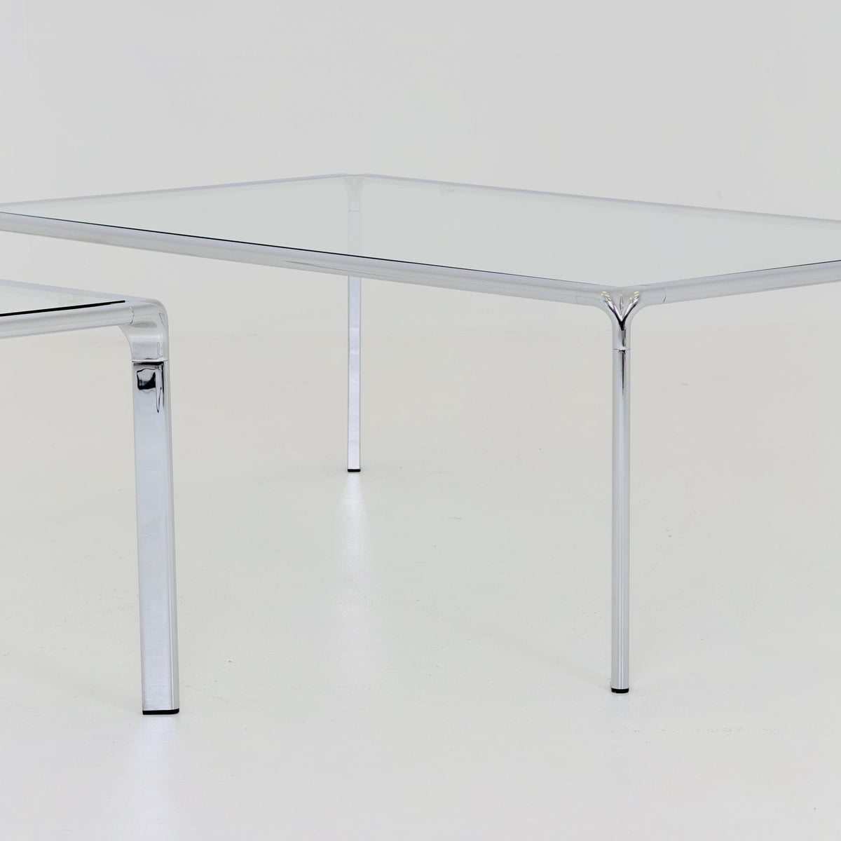 Set of 2 Mid Century Bauhaus Coffee Tables, Chrome & Thick Glass, Italian Design, 1980s,