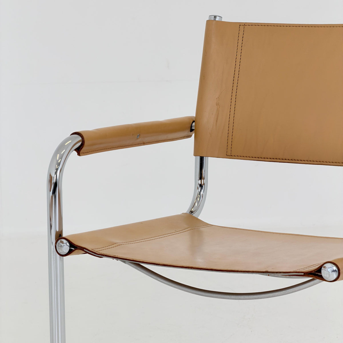 set of 6 Mid century Bauhaus Leather b34 armchairs by Mart Stam & Marcel Breuer for Fasem, Italy 1985