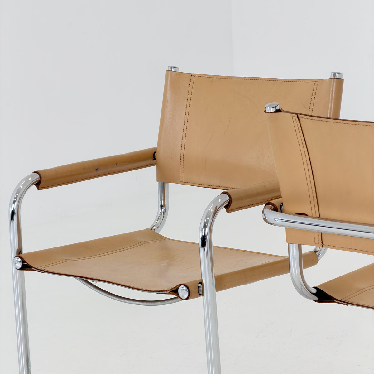 set of 6 Mid century Bauhaus Leather b34 armchairs by Mart Stam & Marcel Breuer for Fasem, Italy 1985