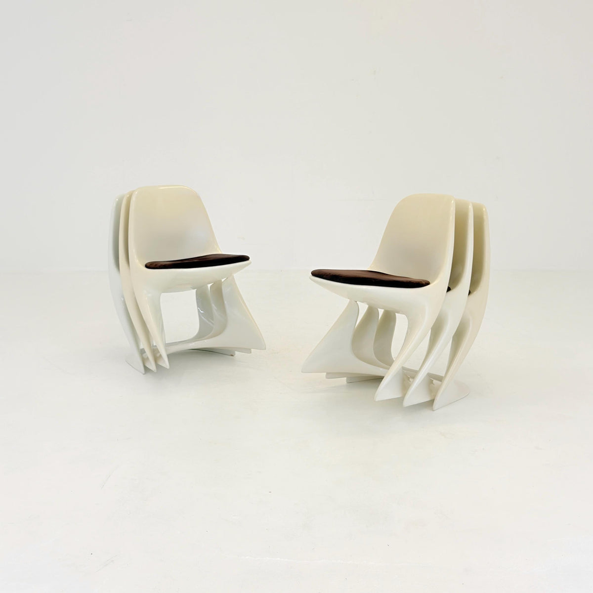 Set of 6 space age chairs model 200 by Alexander Begge for Casala original brown fabric upholstery 1970s Germany
