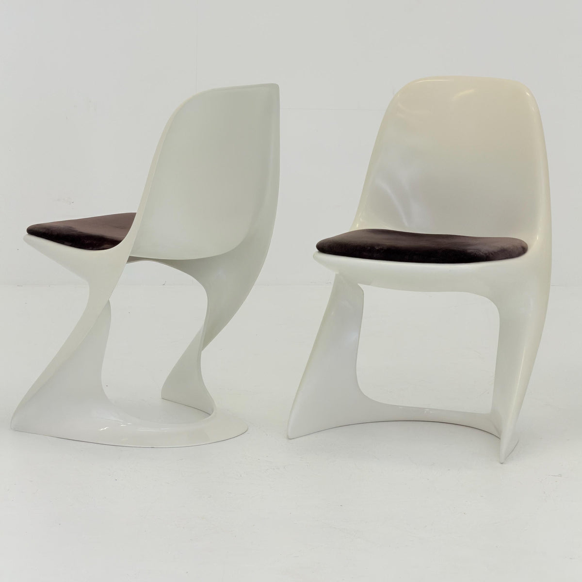 Set of 6 space age chairs model 200 by Alexander Begge for Casala original brown fabric upholstery 1970s Germany