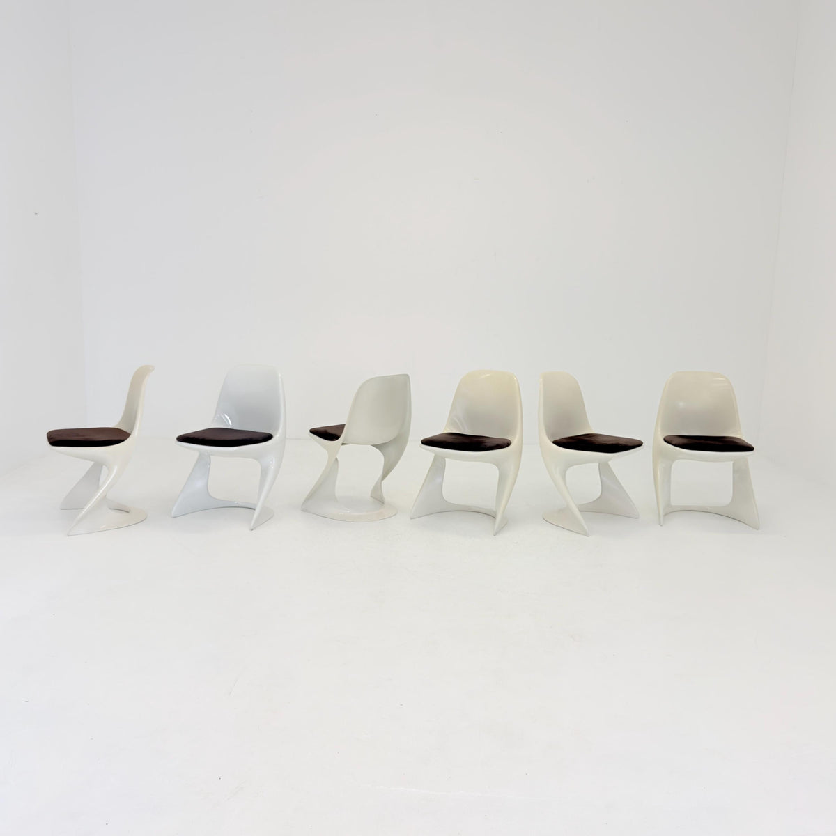 Set of 6 space age chairs model 200 by Alexander Begge for Casala original brown fabric upholstery 1970s Germany