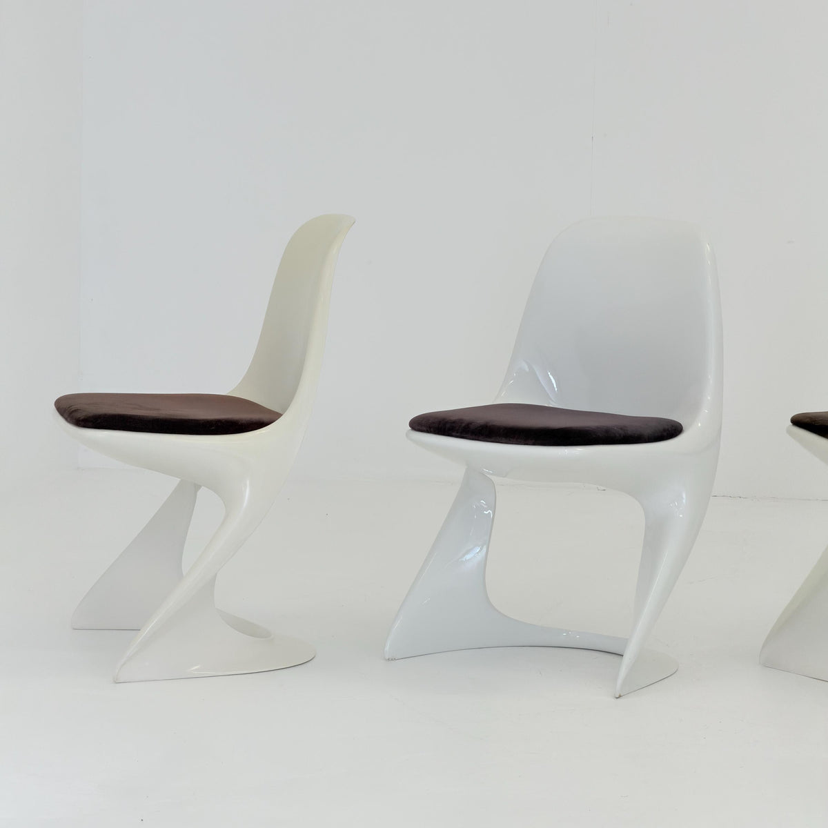 Set of 6 space age chairs model 200 by Alexander Begge for Casala original brown fabric upholstery 1970s Germany