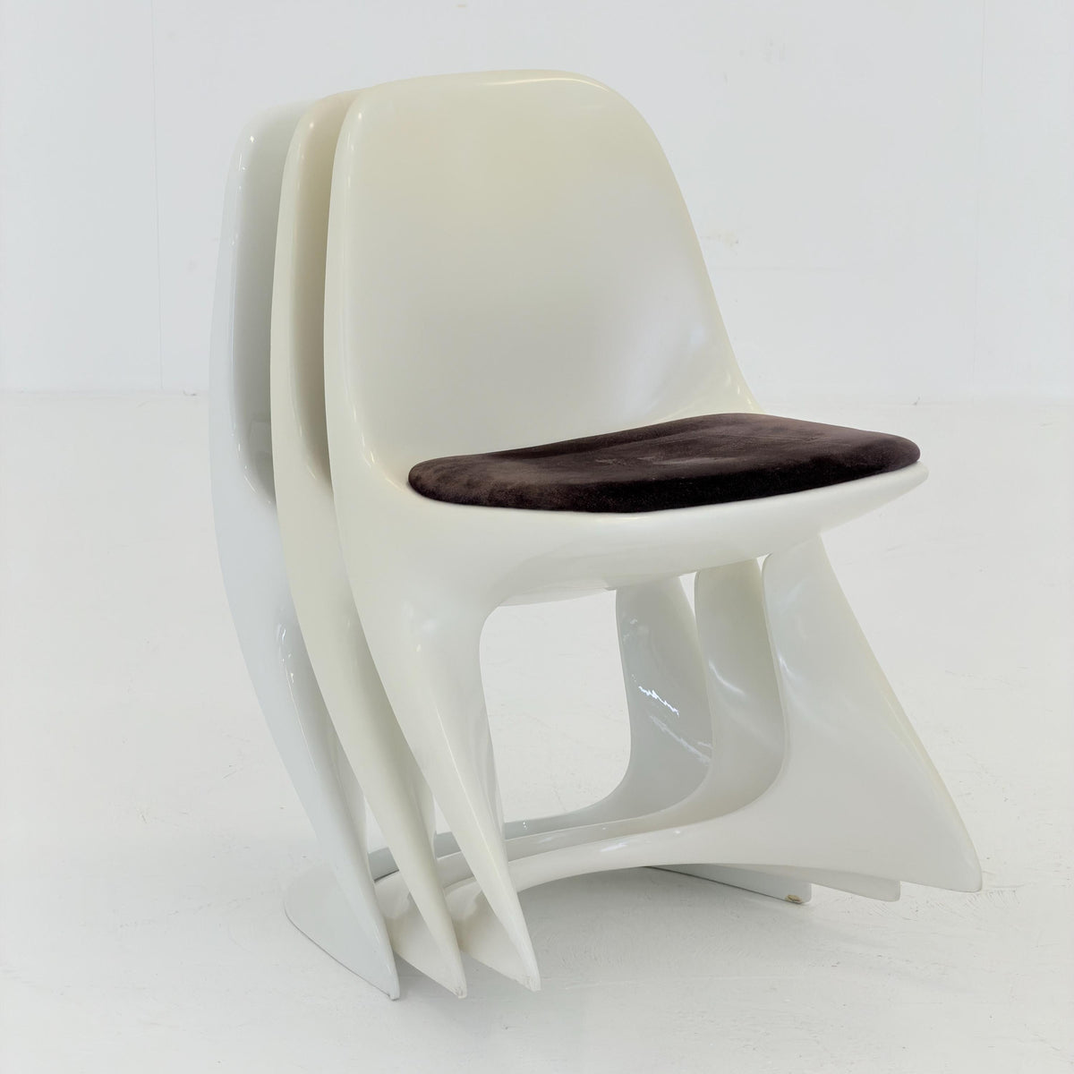 Set of 6 space age chairs model 200 by Alexander Begge for Casala original brown fabric upholstery 1970s Germany