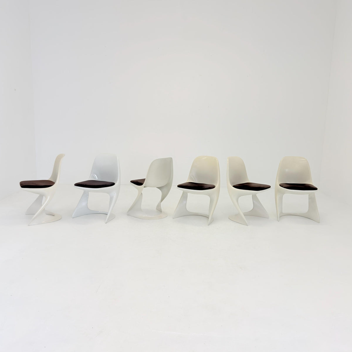 Set of 6 space age chairs model 200 by Alexander Begge for Casala original brown fabric upholstery 1970s Germany
