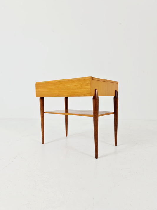 German Midcentury Teak & Ash Vintage Side table/ Bedside table/ Night stand by WK Möbel 1960s
