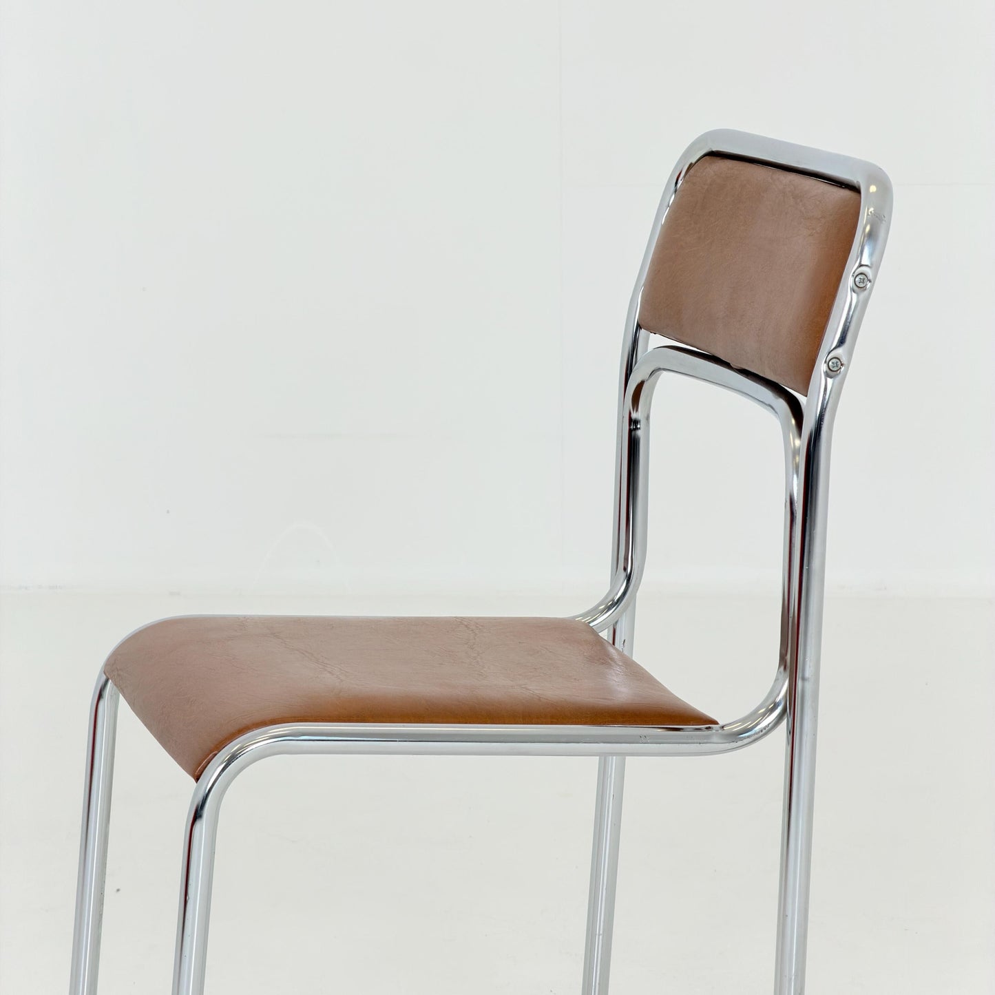 Mid Century Bauhaus minimalistic Tubular Chair | brown Faux Leather | Minimalist Stackable Chair | 1980s Italy