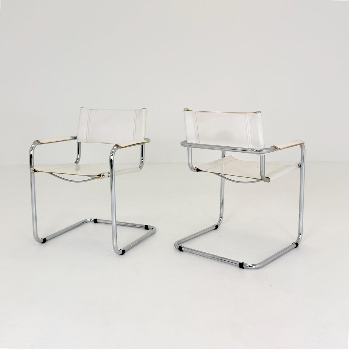 Set of 2 Mid-Century Bauhaus S34 White Leather Armchairs by Centro Studio Italy,, 1980s