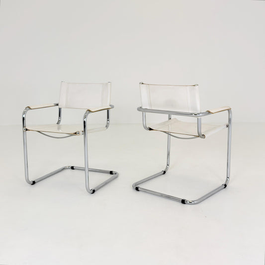 Set of 2 Mid-Century Bauhaus S34 White Leather Armchairs by Centro Studio Italy,, 1980s