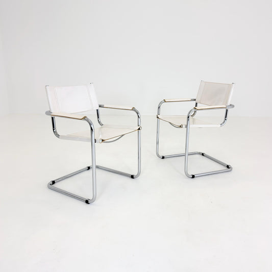Set of 2 Mid-Century Bauhaus S34 White Leather Armchairs by Centro Studio Italy,, 1980s