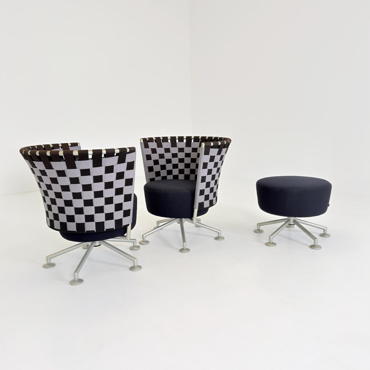 Mid century modern Peter Maly Circus Lounge Chairs & Ottoman for COR Germany, 1990s