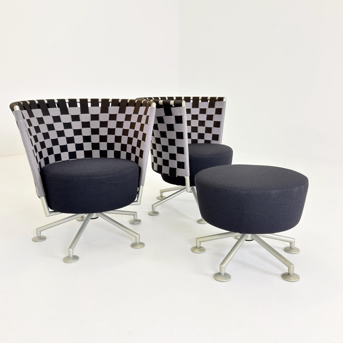 Mid century modern Peter Maly Circus Lounge Chairs & Ottoman for COR Germany, 1990s
