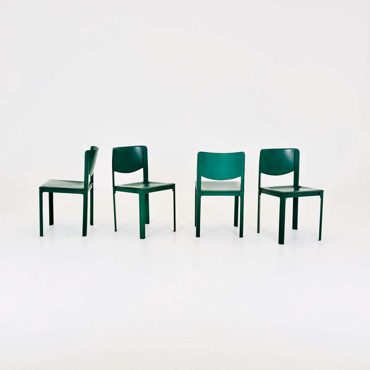 Rare Set of 4 Tito Agnoli Sistina Chairs for Matteo Grassi, Forest Green Leather, Italy 1980s